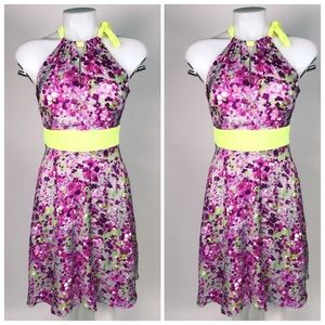 Eva Franco Floral A Line Dress Neon Contrast